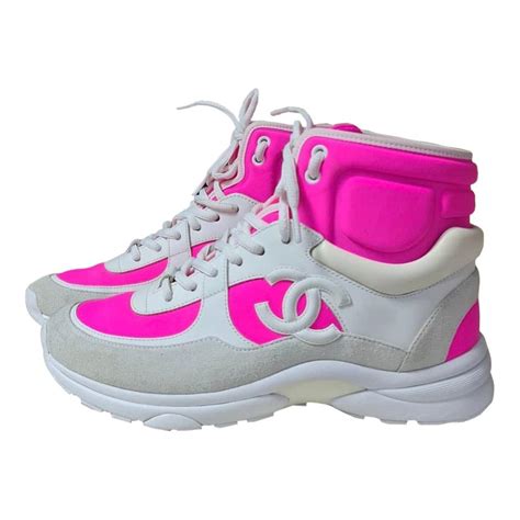 pink high top chanel sneakers|pink Chanel trainers.